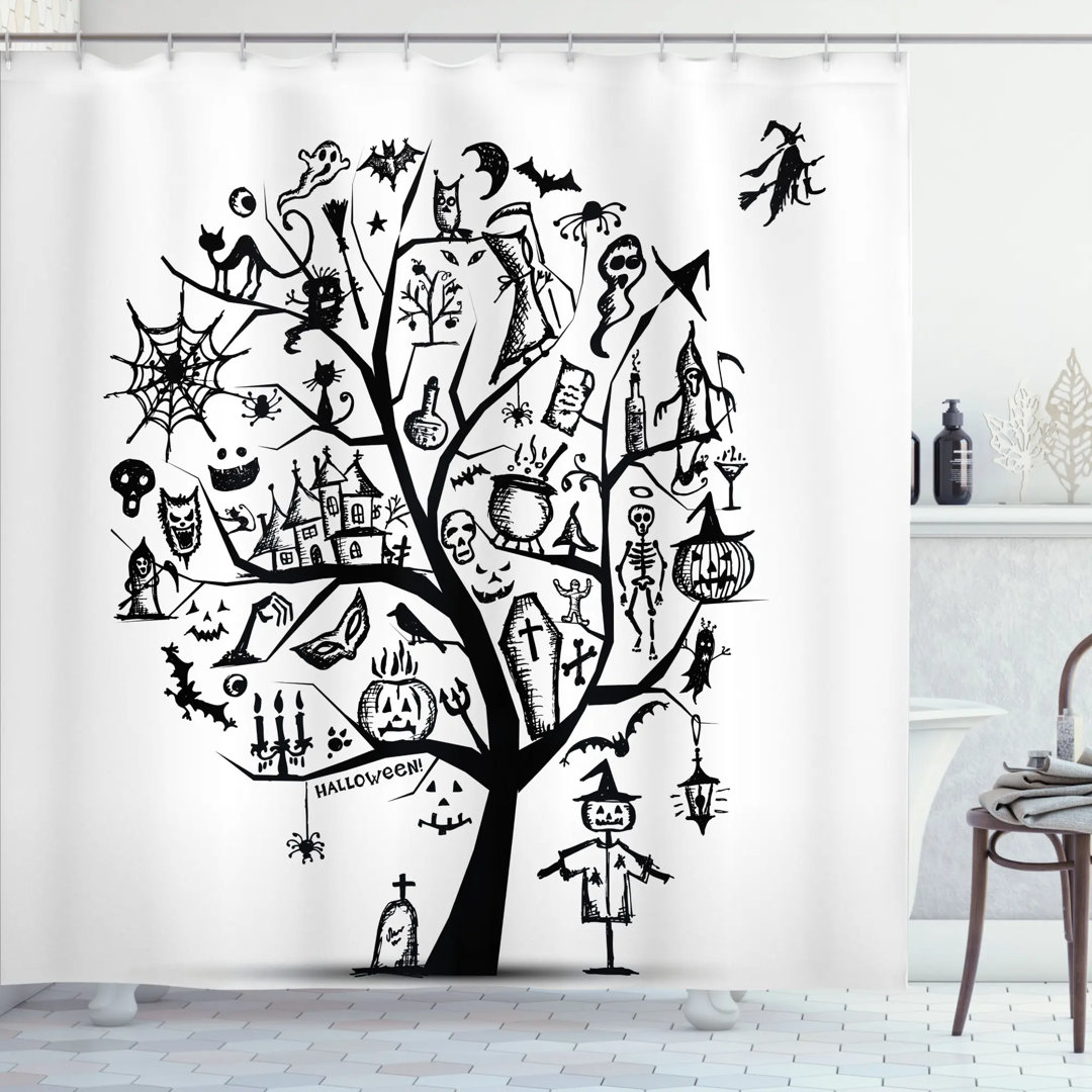 Halloween Decor Flying Witch Shower Curtain + Hooks The Holiday Aisle® 