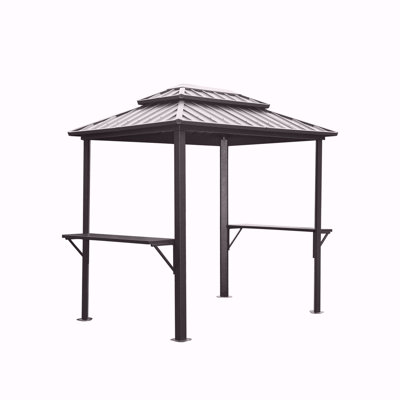 Grill Gazebo 8' × 6', Aluminum BBQ Gazebo Outdoor Metal Frame With Shelves Serving Tables, Permanent Double Roof Hard Top Gazebos For Patio Lawn Deck Backyard And Garden