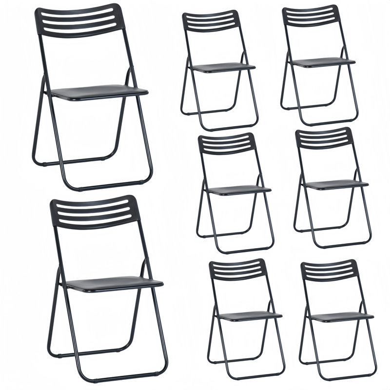 Metivier Plastic Stackable Folding Chair Folding Chair Set, Black
