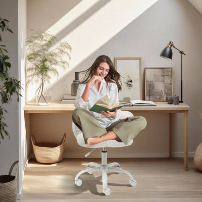 Vanity Chair with Wheels,Cute Cat Paw Office Chair with Back,360°Rotating Height Adjustable Armless Chair in Vibrant Color-Blocking,Small Desk Chair,Plush Cushion for Bedroom,Make-Up Room Home Office