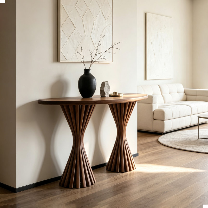Console semi-circulaire moderne en bois massif, H 35,43 po x l 47,24 po x P 15,75 po