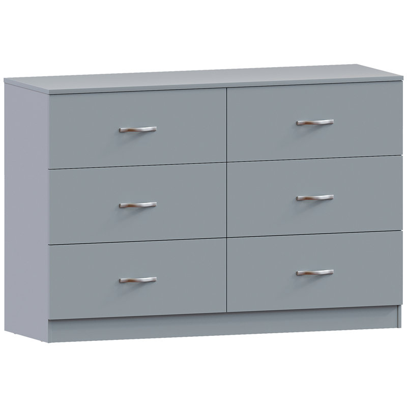 Maybery 6 - Drawer Wide Chest of Drawers, Bedroom Dresser & Storage Cabinet, Grey