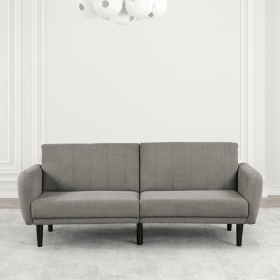 Contemporary Futon Sofa That Converts To Bed, Featuring Channeled Tufted Back, Soft Track Arms And USB Charging Ports For Modern Living Spaces