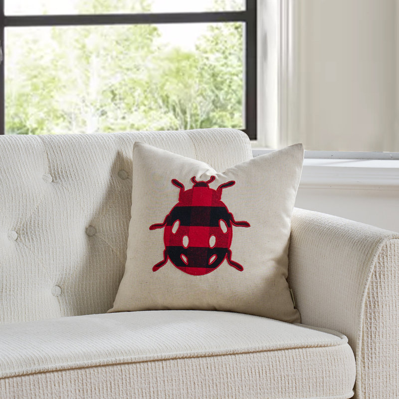  Coussin en patchwork de lin, Plumes, Noir / rouge