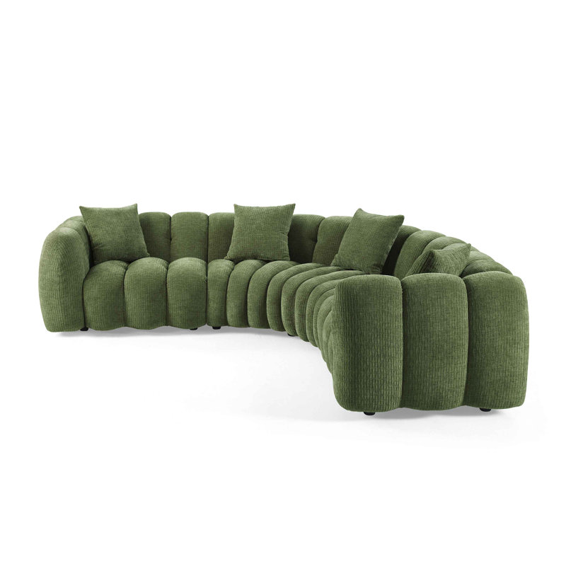 Ollis Minimore Modern Style Winnie L Shape Type2 5S Sofa, Green Chenille