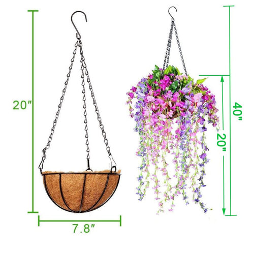 Primrue Silk Wisteria Hanging Basket Arrangement in Basket | Wayfair