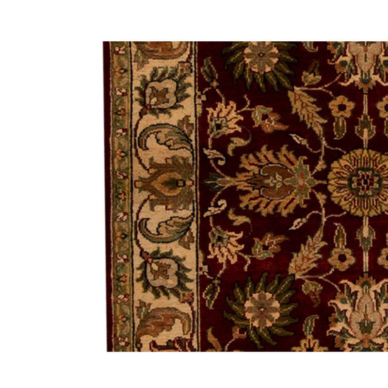 Tapis rouge foncé / crème de haute qualité noué à la main