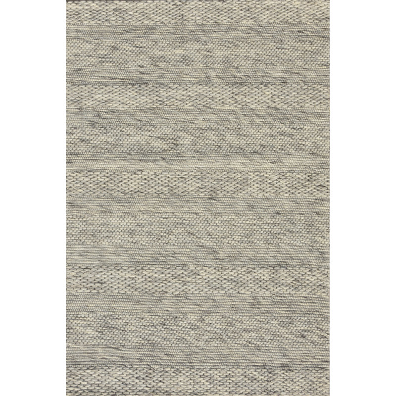 Tapis rectangulaire rayé en nylon / laine tissé à la main gris clair, Rectangle 3 pi 6 po x 5 pi 6 po