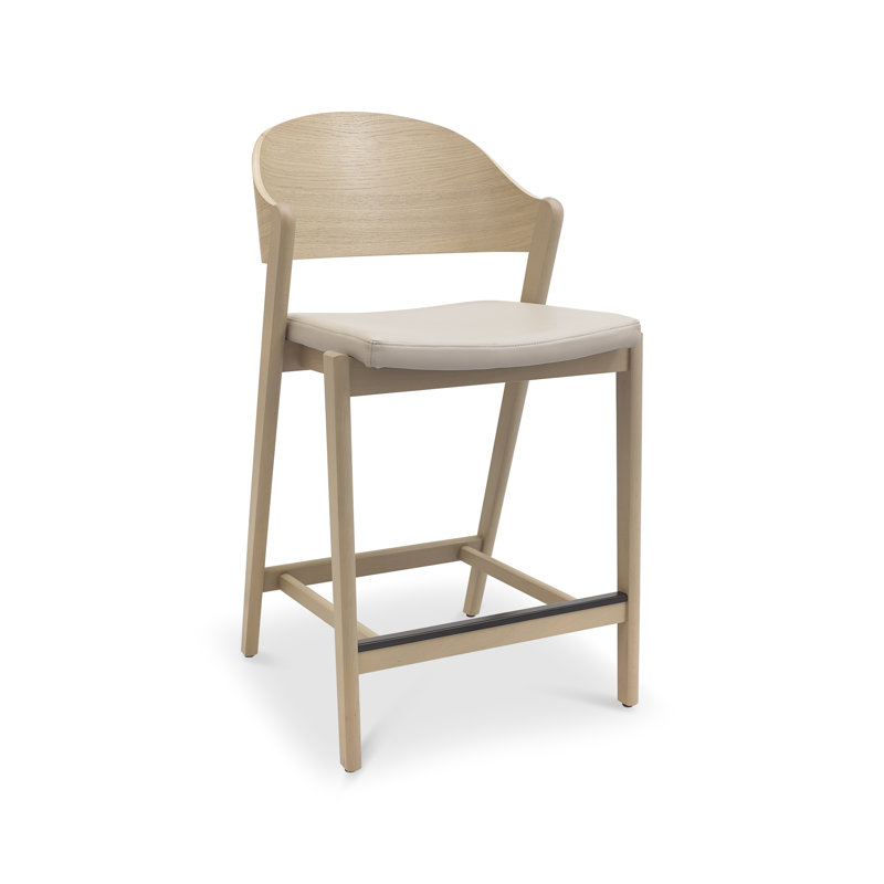 Upholstered Counter Stool with Solid Wood Frame, Beige, Ivory