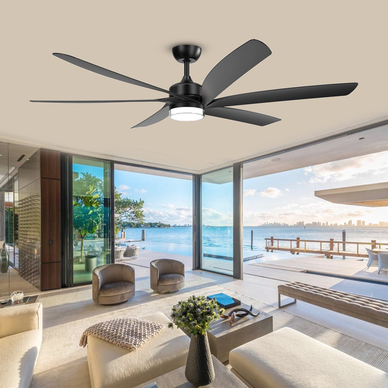 Ventilateur de plafond d'extérieur moderne 64 "avec lumière et télécommande, 6 pales en ABS, moteur à courant continu réversible