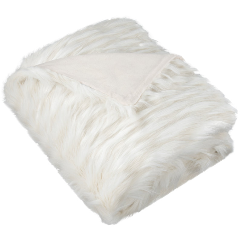 White Faux Fur Machine Washable Throw Blanket
