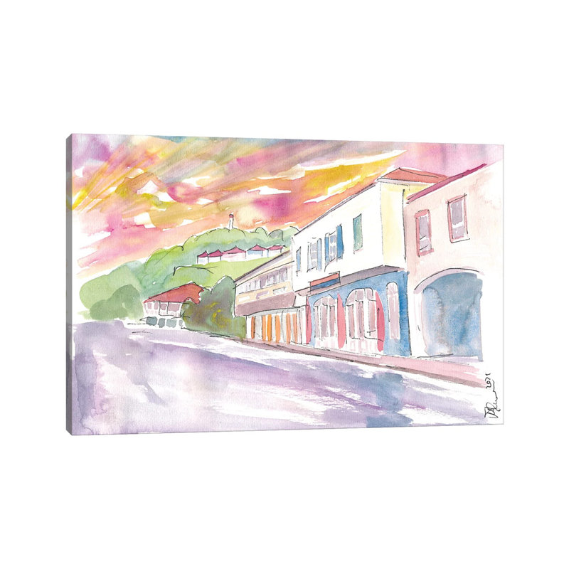 Gustavia St Barts Street Scene At Sunset by Markus & Martina Bleichner - Wrapped Canvas Painting, 101.6 cm H x 66.04 cm W