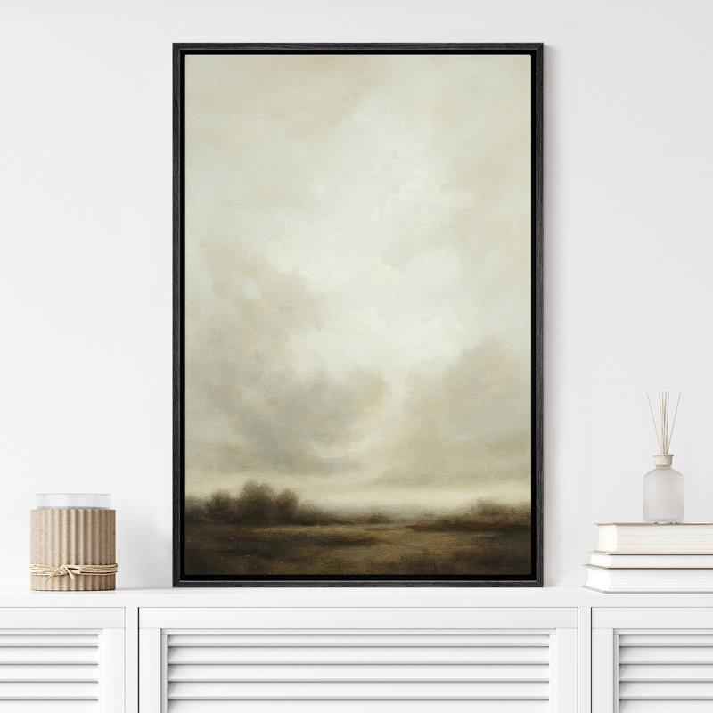 «Minimal Neutral Horizon Landscape with Soft Clouds», reproduction d'art sur toile encadrée, H 24 po x l 16 po x P 1,5 po