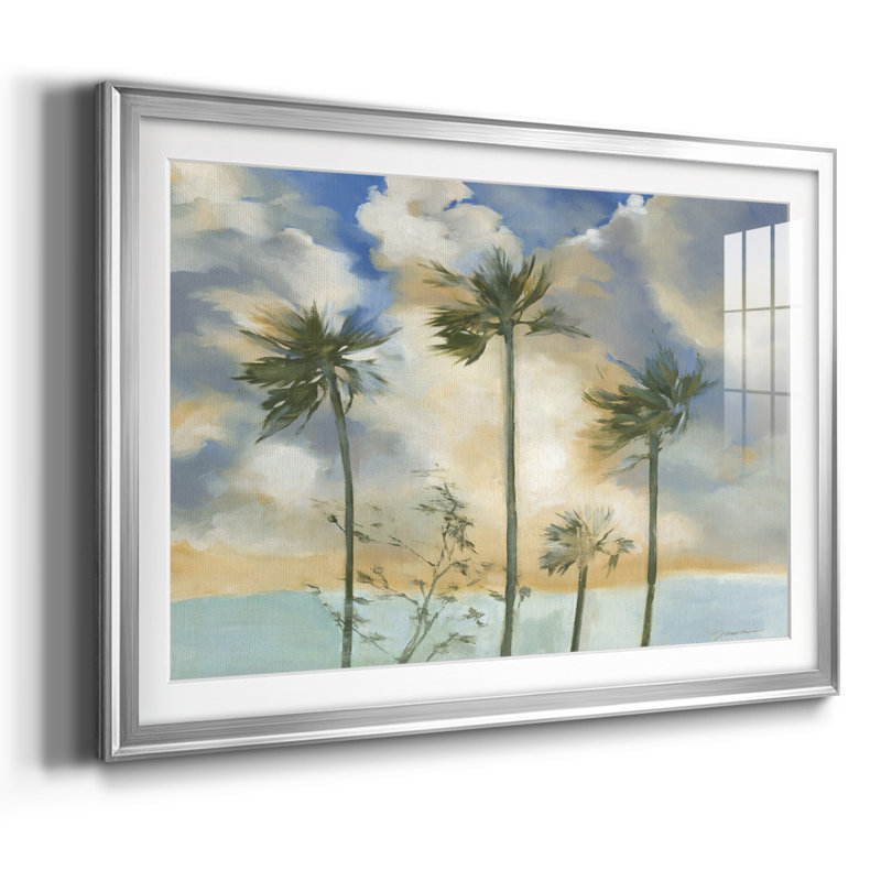 Palmiers dans le vent, impression encadrée avec biseau mat et verre, Argent, H 15 po x l 21 po x P 1,5 po