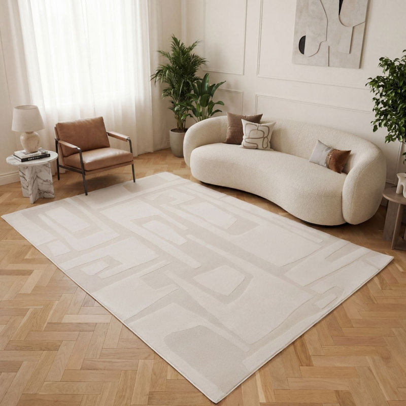 Loft Modern Abstract Living Room Area Rug and Runner Soft Pile, Ivory, Rectangle 80 x 150 cm