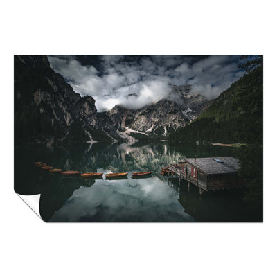 Snowy Mountain Reflection On Lake Braies - No Frame Print