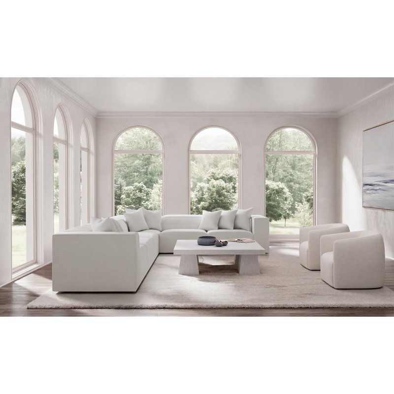 Bernhardt Bliss 4-Piece Fabric Sectional, 28" H x 160.5" W x 123.5" D, White Polyester Blend