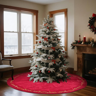 Jupe de sapin de Noël en velours, cache-pied de sapin rouge classique, décoration festive élégante