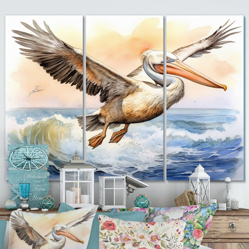 Majestic Pelican Seabird I 3 pièces, H 28 po x l 36 po x P 1 po