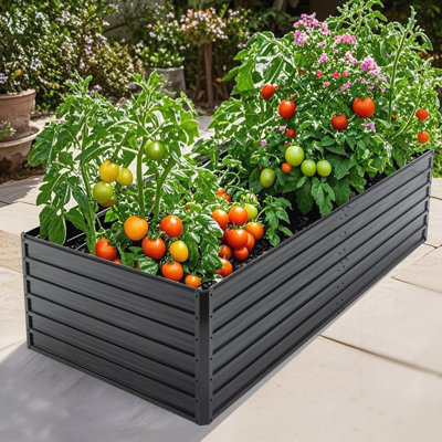 Woodgrain Aesthetic & Metal Strength: 8x4x2FT Galvanized Raised Garden Bed Kit - Large Outdoor Planter Box for Veggies, Fruits, Herbs