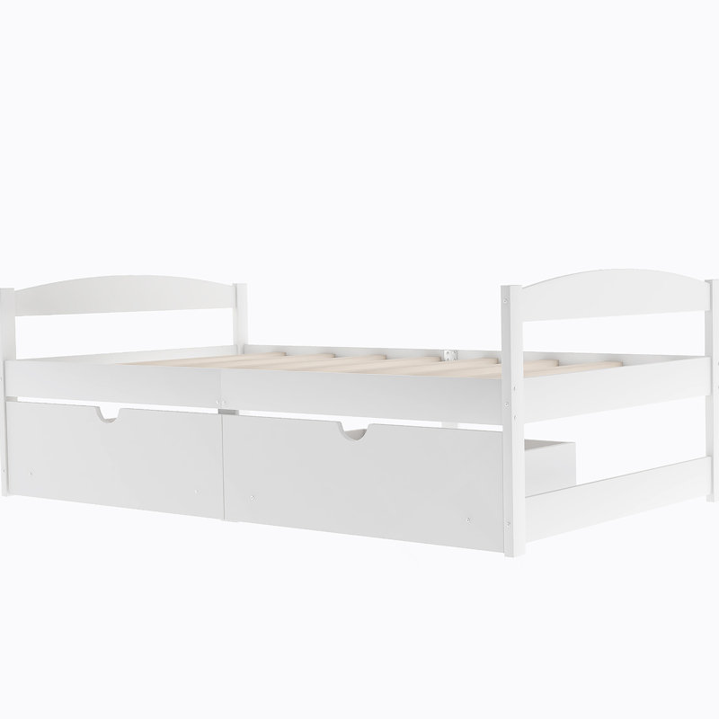 Lit plateforme simple avec deux tiroirs, Blanc