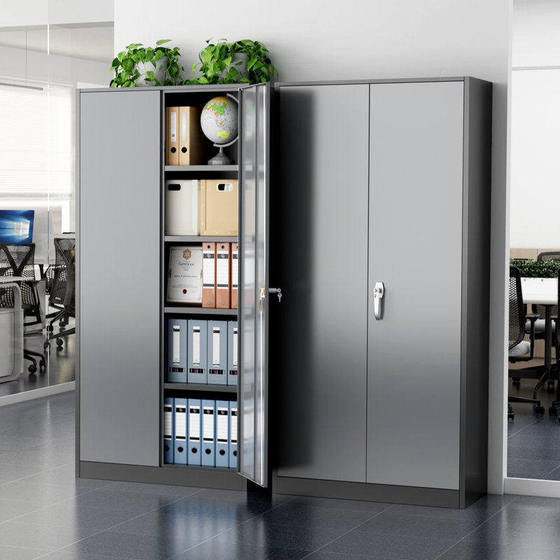 Steel Single Storage Cabinet with Lock ( 72'' H x 32'' W x 16'' D), Black/Grey
