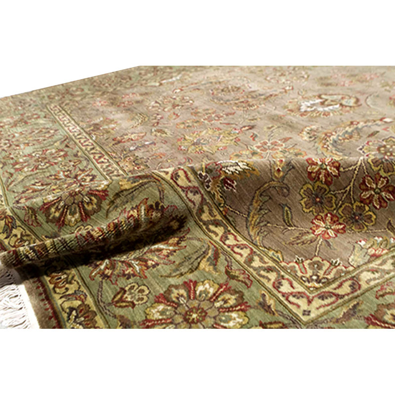 Tapis chameau et vert noué à la main de haute qualité