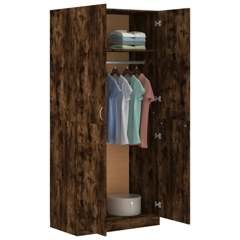 Benefiel 2 Door Manufactured Wood Wardrobe, 180cm H x 80cm W x 52cm D, Smoked Oak