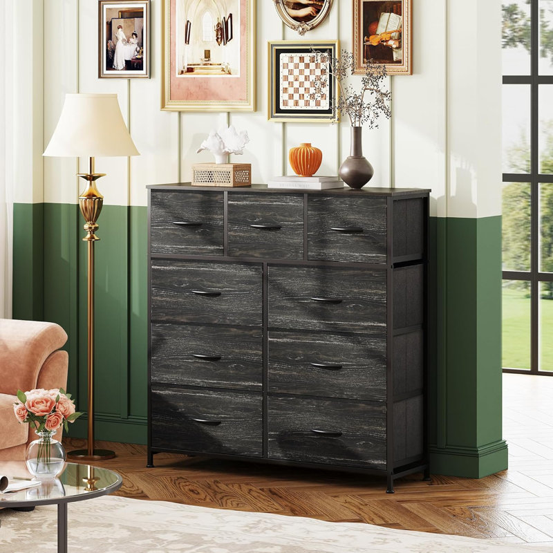 Reinardo 39.4" W 9-Drawer Dresser with Wood Top, Tall Dresser With Sturdy Steel Frame, Chest Of Drawers For Closet, Bedroom, Living Room