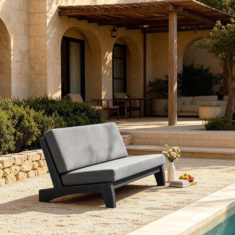 Chaise longue d'extérieur en bois de teck Polett, Gris, Noir