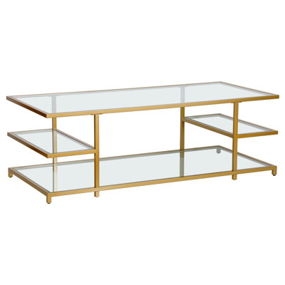 Greenwich 54" Glass And Steel Coffee Table With Three Shelves