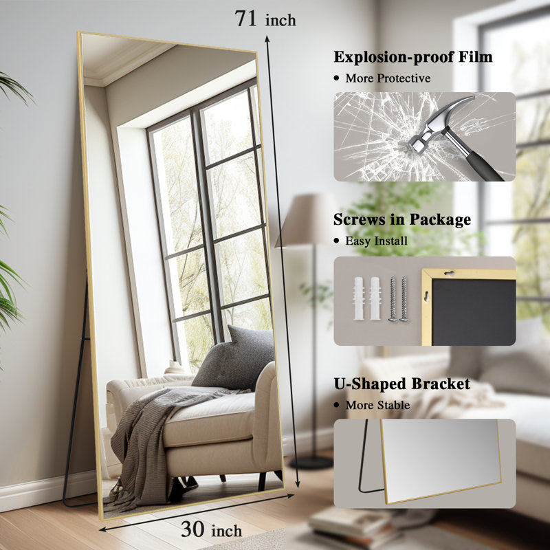 Miroir de plancher rectangulaire Chakong, Or, 71" x 30"