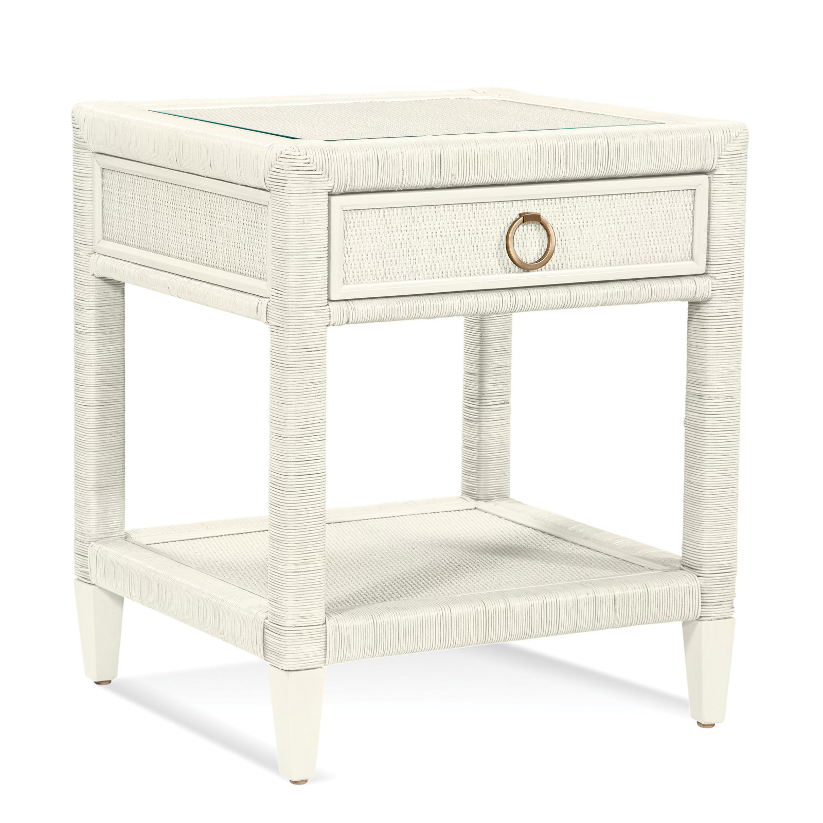 Warwick 1-Drawer Nightstand, Antique Frost White, Satin Brass