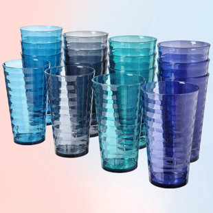 Coastal Color Everyday Drinking Glasses Set of 12 Drinkware Kitchen Glasses  for Cocktail, Ice Coffee, Beer, Iced Tea, Wine, Whiskey, Water, Tall