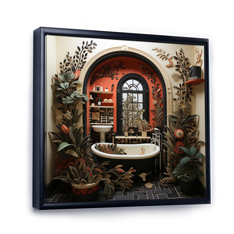 Rouge moderne, charme de salle de bain I, H 16 po x l 16 po, Cadre flottant noir