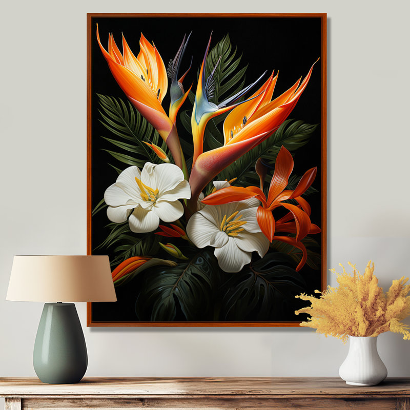 Oiseaux de paradis Paradise I - Art mural oiseaux de paradis, H 44 po x l 34 po x P 1,5 po, Cadre flottant brun