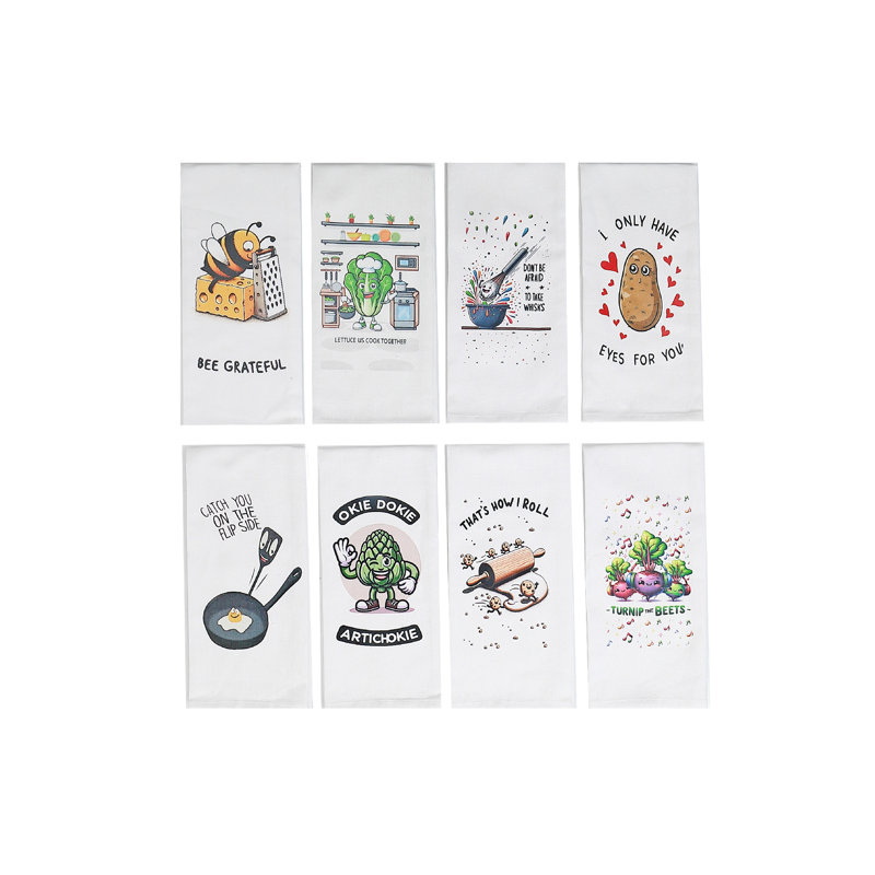Ensemble de 8 serviettes de cuisine imprimées Punny Sayings