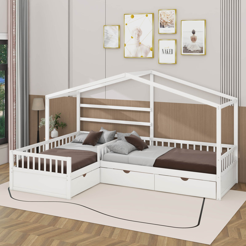 Lit plateforme simple avec tiroirs de rangement, Blanc