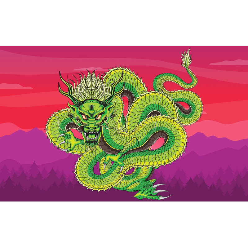 Murale pelez et collez de qualité supérieure - Dragon vert, L 96 po x l 120 po