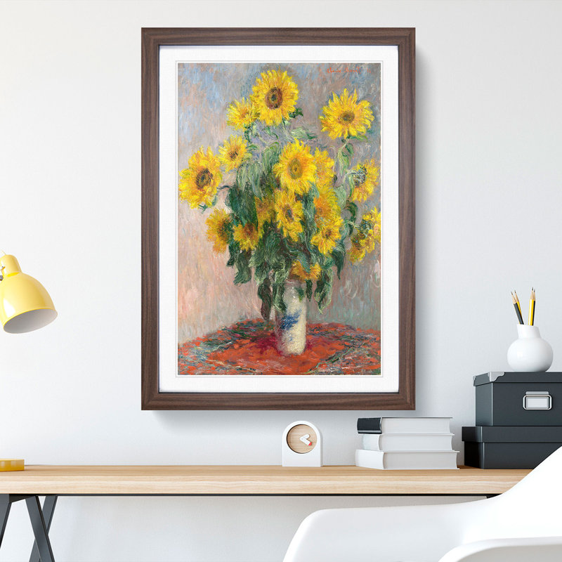 Bouquet of Sunflowers by Claude Monet - Picture Frame Painting, 48cm H x 36cm W x 2cm D, Walnut