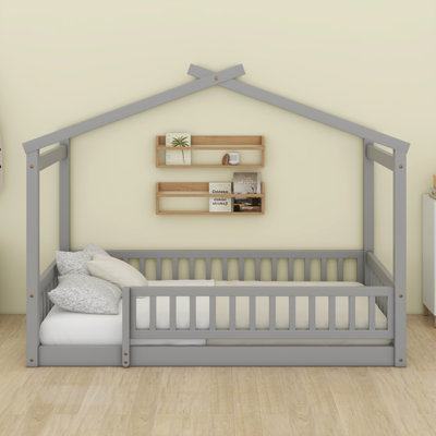 Wood House Bed Frame With Fence