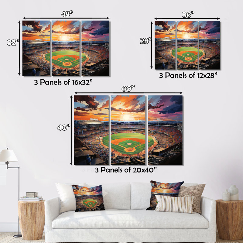 Abstrait Baseball Stadium V - Stades, art mural, H 34 po x l 44 po x P 1,5 po, Cadre flottant brun