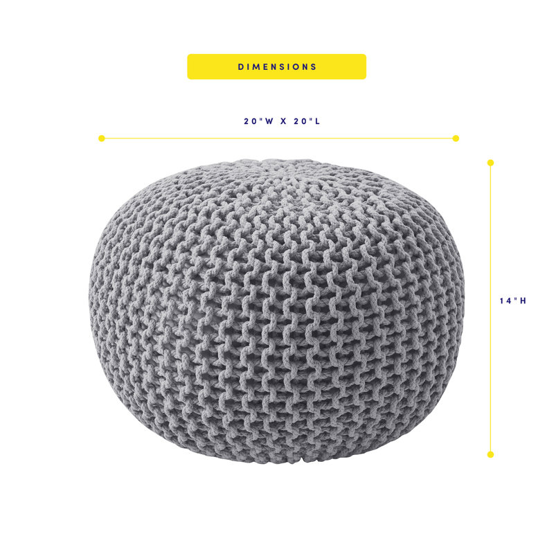 Cotton Round Pouf Foot Stool Ottoman , Grey