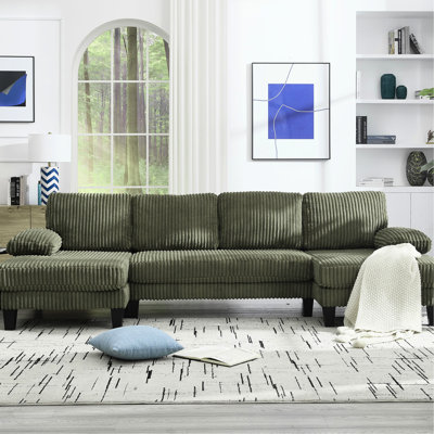 New U-Shaped Couch With Double Chaise, 4 Seats, Wear- And Soft Velvet Material For Indoor Use Fabric