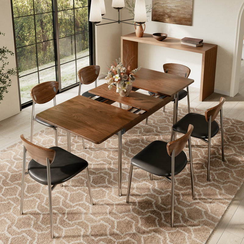 Adryell Mid-Century Style Extendable Dining Table with Metal Legs, Ideal for Dining Rooms, Bedrooms and Other Spaces, Brown