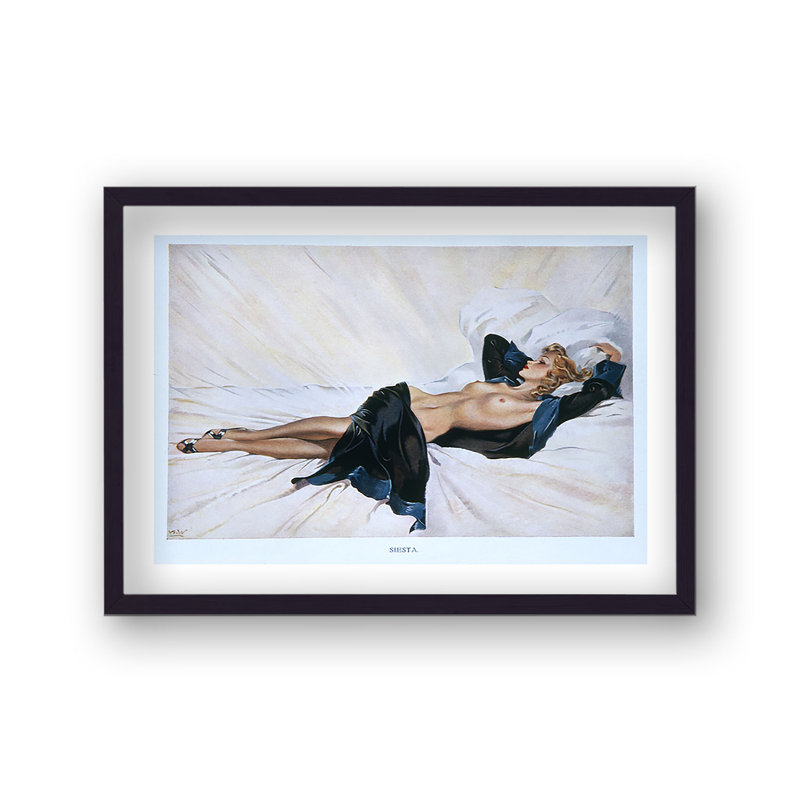 Vintage Publication Beautiful Woman Semi Naked Siesta 1 Piece Single Picture Frame Wall Art