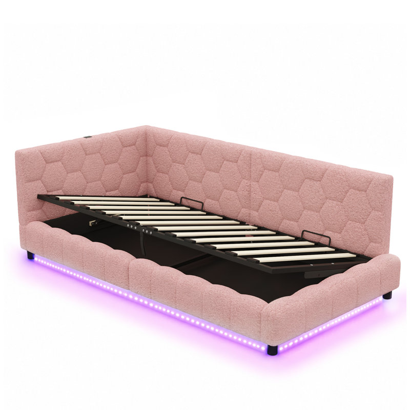 Upholstered Single (3') Boucle Ottoman Bed, Pink