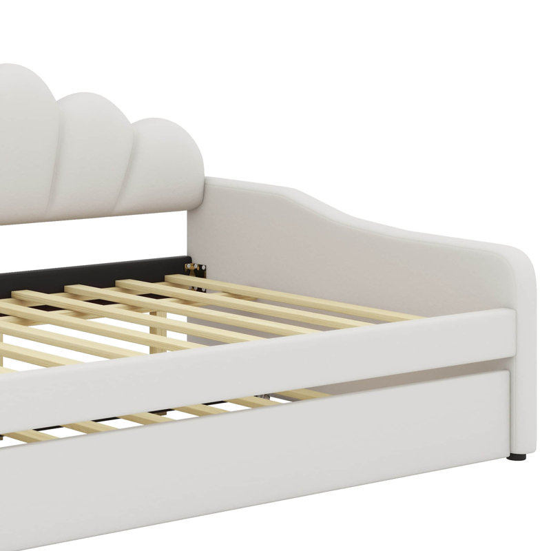 Structure de lit de jour double entièrement rembourrée avec dossier incurvé élégant et peu profond, Beige