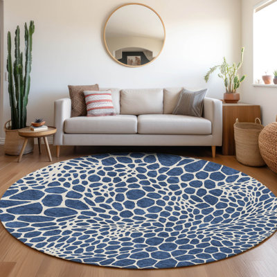 Machine Washable Indoor/Outdoor Colwart ACN919 Navy 8' x 10' Rug