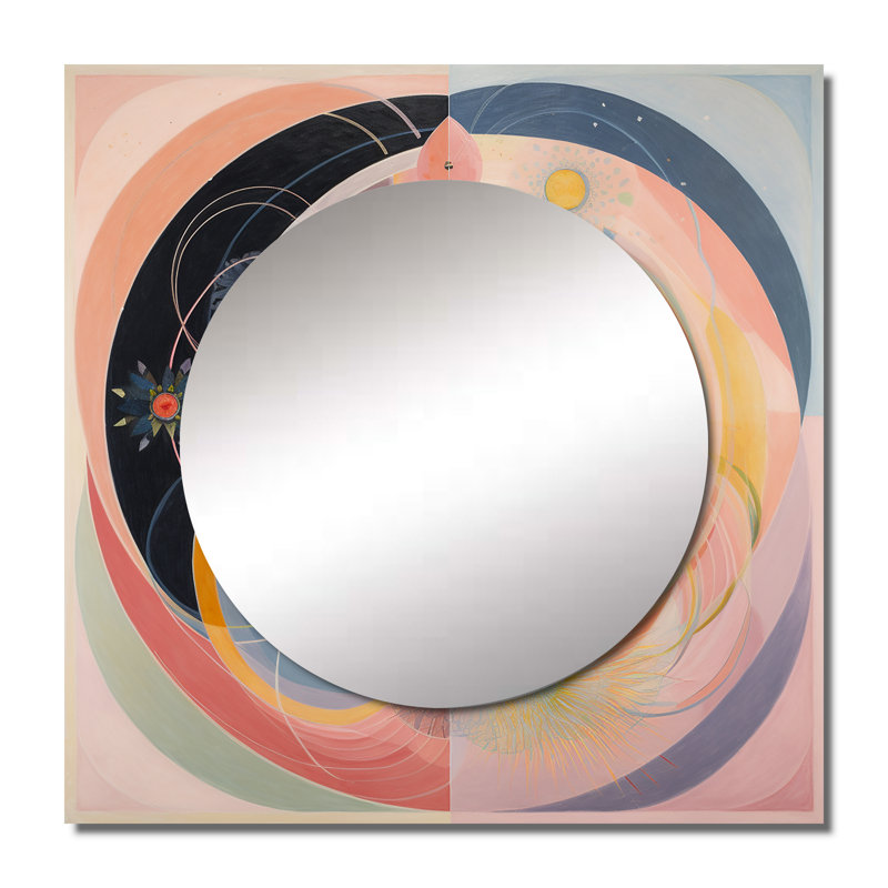 Universal Blossoming Pastel Harmony - Abstract Spirals Square Living Room Wall Mirror Art, 29" x 29"